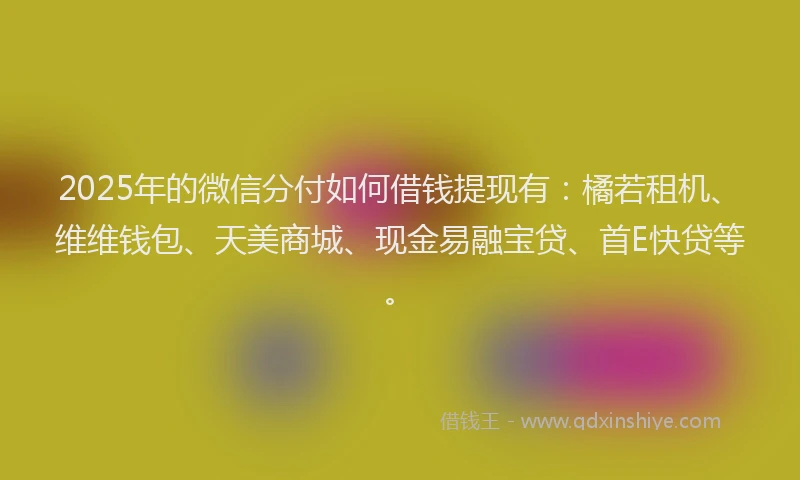 2025年的微信分付如何借钱提现有：橘若租机、维维钱包、天美商城、现金易融宝贷、首E快贷等。