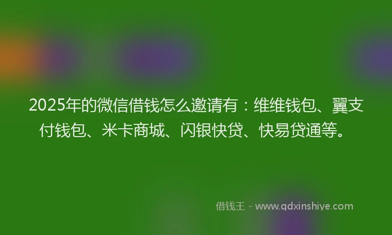 2025年的微信借钱怎么邀请有：维维钱包、翼支付钱包、米卡商城、闪银快贷、快易贷通等。