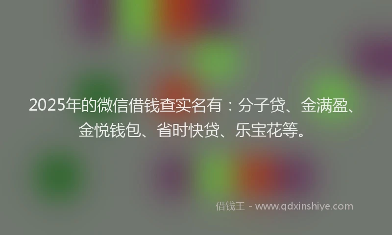 2025年的微信借钱查实名有：分子贷、金满盈、金悦钱包、省时快贷、乐宝花等。