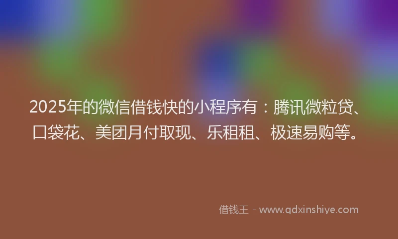 2025年的微信借钱快的小程序有：腾讯微粒贷、口袋花、美团月付取现、乐租租、极速易购等。