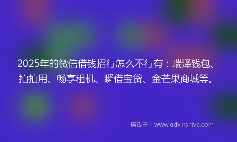 2025年的微信借钱招行怎么不行有：瑞泽钱包、拍拍用、畅享租机、瞬借宝贷、金芒果商城等。