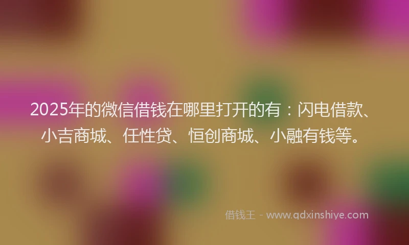 2025年的微信借钱在哪里打开的有：闪电借款、小吉商城、任性贷、恒创商城、小融有钱等。