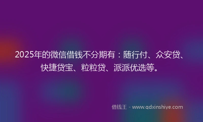2025年的微信借钱不分期有：随行付、众安贷、快捷贷宝、粒粒贷、派派优选等。
