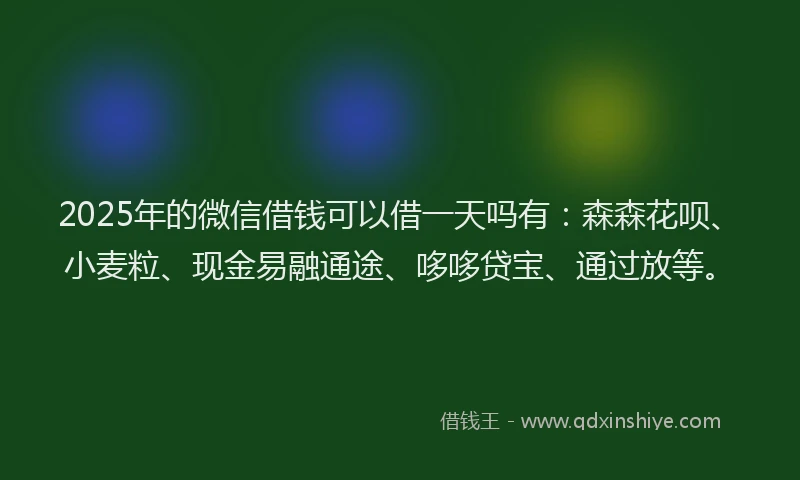 2025年的微信借钱可以借一天吗有：森森花呗、小麦粒、现金易融通途、哆哆贷宝、通过放等。