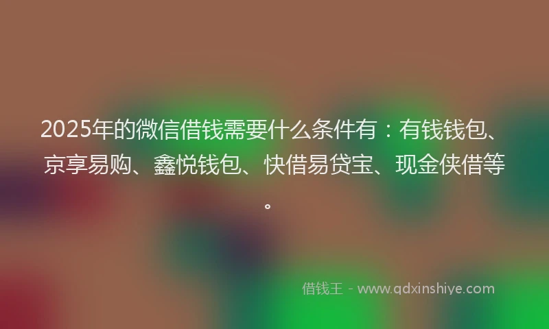 2025年的微信借钱需要什么条件有：有钱钱包、京享易购、鑫悦钱包、快借易贷宝、现金侠借等。