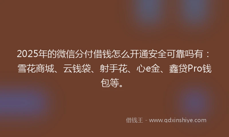 2025年的微信分付借钱怎么开通安全可靠吗有：雪花商城、云钱袋、射手花、心e金、鑫贷Pro钱包等。