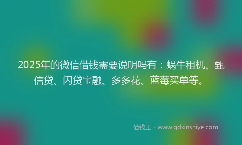 2025年的微信借钱需要说明吗有：蜗牛租机、甄信贷、闪贷宝融、多多花、蓝莓买单等。