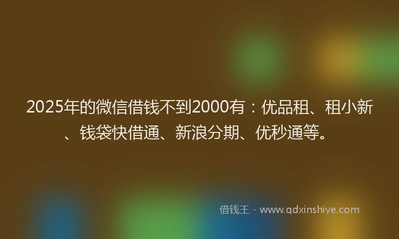 2025年的微信借钱不到2000有：优品租、租小新、钱袋快借通、新浪分期、优秒通等。