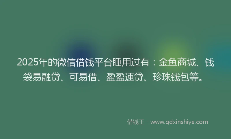 2025年的微信借钱平台睡用过有：金鱼商城、钱袋易融贷、可易借、盈盈速贷、珍珠钱包等。