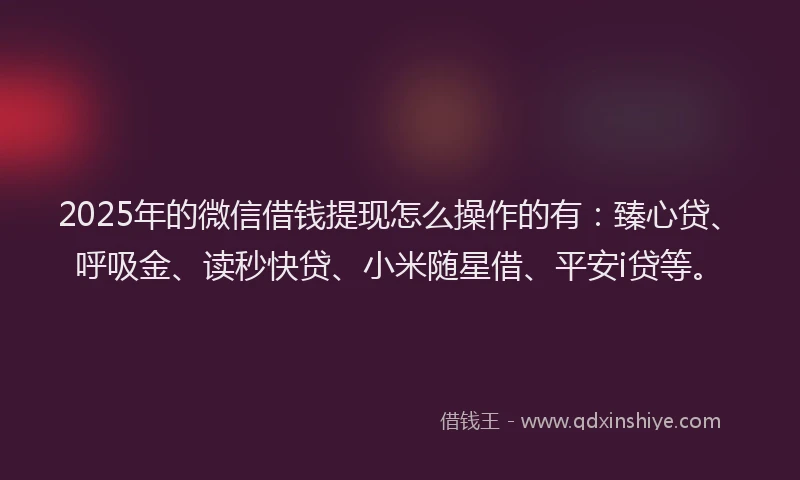 2025年的微信借钱提现怎么操作的有：臻心贷、呼吸金、读秒快贷、小米随星借、平安i贷等。