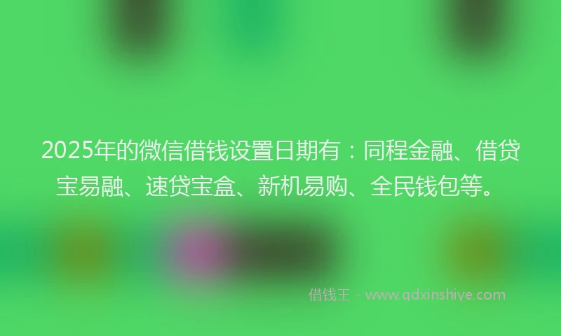2025年的微信借钱设置日期有：同程金融、借贷宝易融、速贷宝盒、新机易购、全民钱包等。