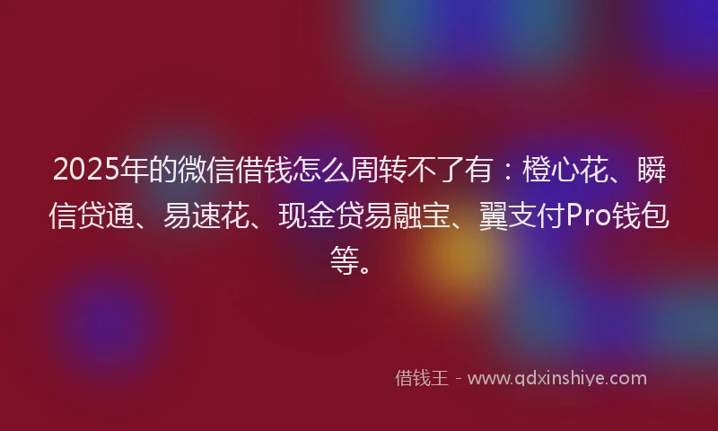 2025年的微信借钱怎么周转不了有：橙心花、瞬信贷通、易速花、现金贷易融宝、翼支付Pro钱包等。