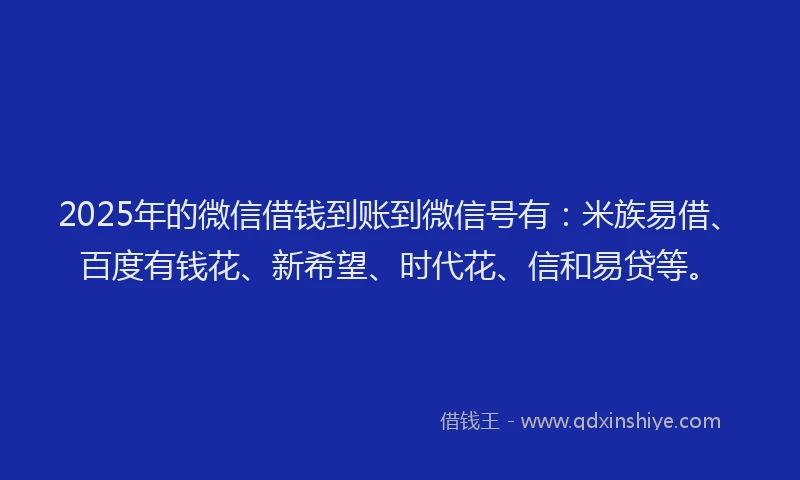 2025年的微信借钱到账到微信号有：米族易借、百度有钱花、新希望、时代花、信和易贷等。