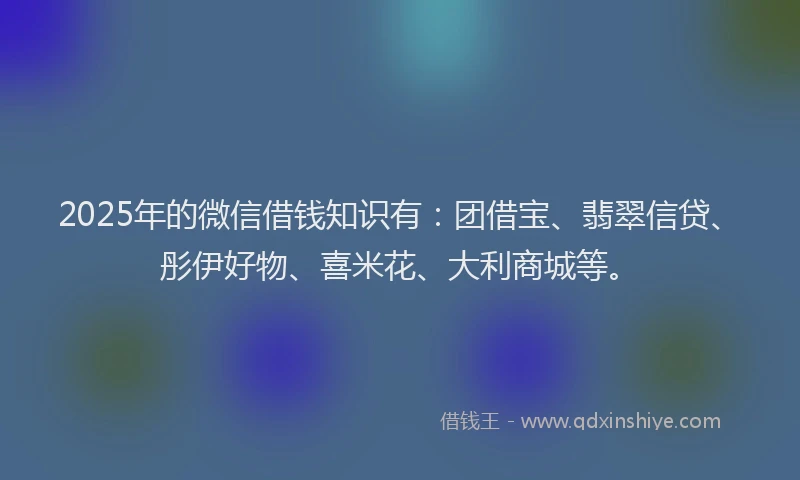 2025年的微信借钱知识有：团借宝、翡翠信贷、彤伊好物、喜米花、大利商城等。