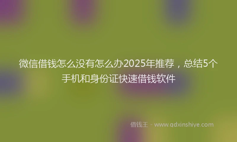 微信借钱怎么没有怎么办2025年推荐，总结5个手机和身份证快速借钱软件