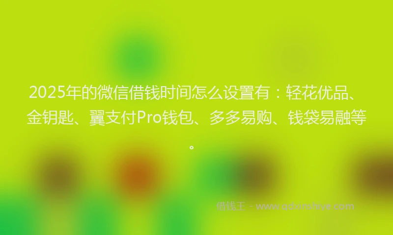 2025年的微信借钱时间怎么设置有：轻花优品、金钥匙、翼支付Pro钱包、多多易购、钱袋易融等。
