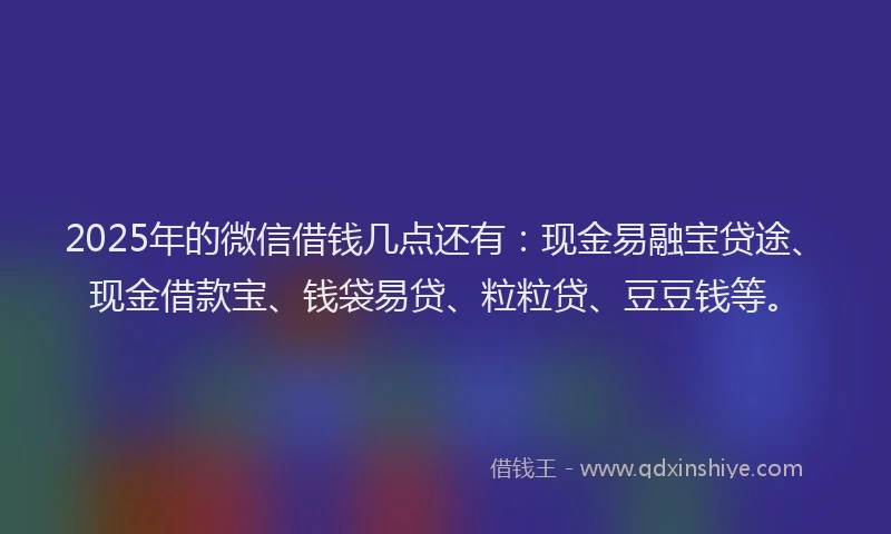 2025年的微信借钱几点还有：现金易融宝贷途、现金借款宝、钱袋易贷、粒粒贷、豆豆钱等。