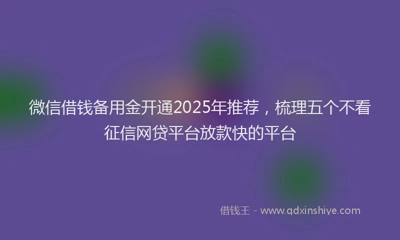 微信借钱备用金开通2025年推荐，梳理五个不看征信网贷平台放款快的平台