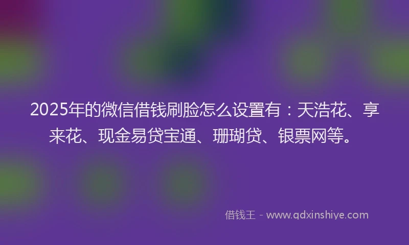 2025年的微信借钱刷脸怎么设置有：天浩花、享来花、现金易贷宝通、珊瑚贷、银票网等。