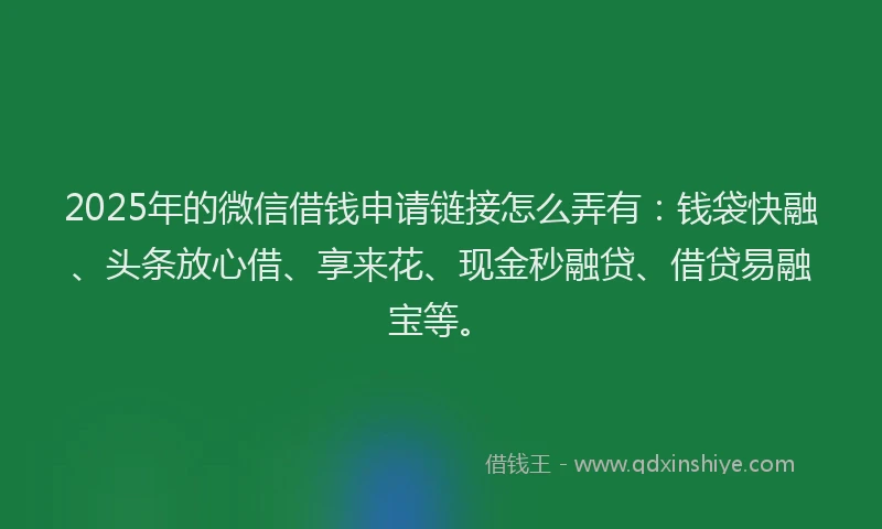 2025年的微信借钱申请链接怎么弄有：钱袋快融、头条放心借、享来花、现金秒融贷、借贷易融宝等。