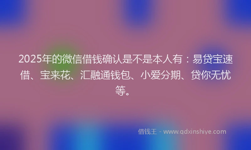 2025年的微信借钱确认是不是本人有：易贷宝速借、宝来花、汇融通钱包、小爱分期、贷你无忧等。