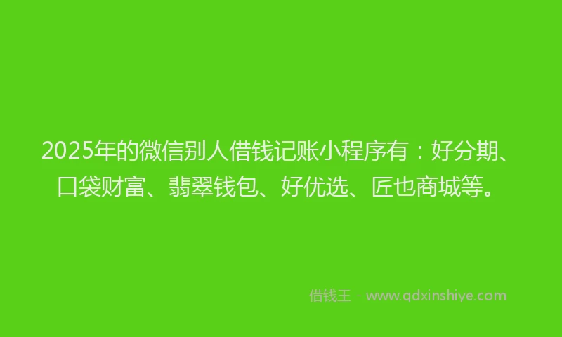 2025年的微信别人借钱记账小程序有：好分期、口袋财富、翡翠钱包、好优选、匠也商城等。