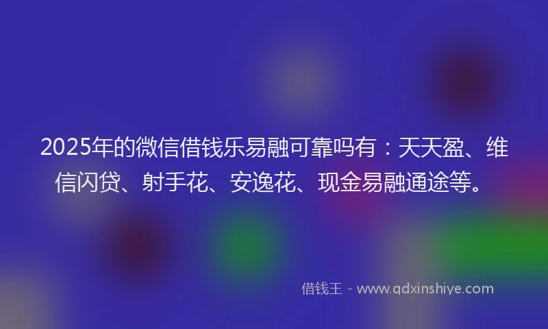 2025年的微信借钱乐易融可靠吗有：天天盈、维信闪贷、射手花、安逸花、现金易融通途等。