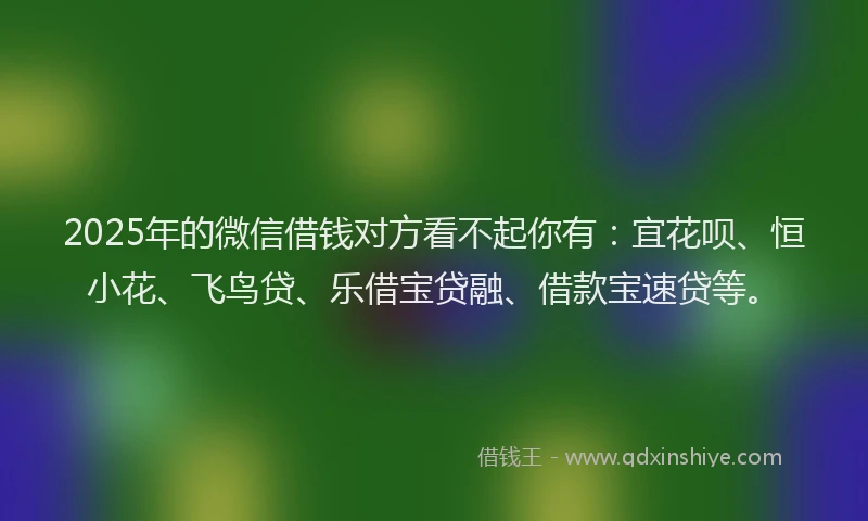 2025年的微信借钱对方看不起你有：宜花呗、恒小花、飞鸟贷、乐借宝贷融、借款宝速贷等。