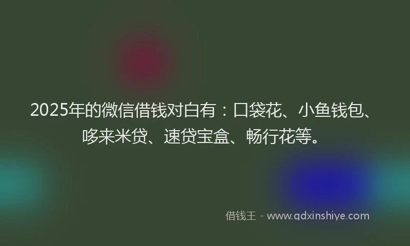 2025年的微信借钱对白有：口袋花、小鱼钱包、哆来米贷、速贷宝盒、畅行花等。