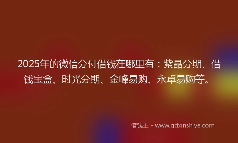 2025年的微信分付借钱在哪里有：紫晶分期、借钱宝盒、时光分期、金峰易购、永卓易购等。