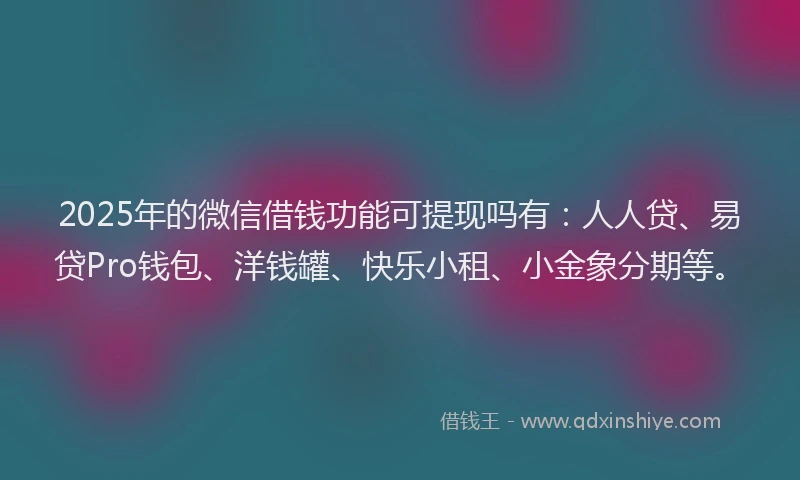 2025年的微信借钱功能可提现吗有：人人贷、易贷Pro钱包、洋钱罐、快乐小租、小金象分期等。