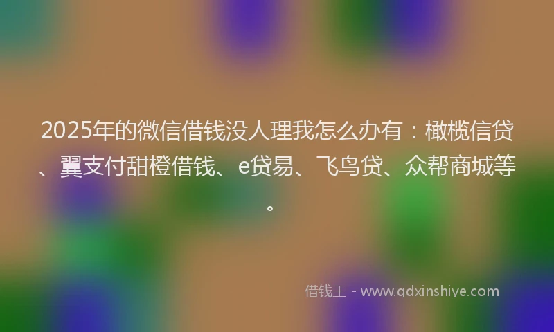2025年的微信借钱没人理我怎么办有：橄榄信贷、翼支付甜橙借钱、e贷易、飞鸟贷、众帮商城等。