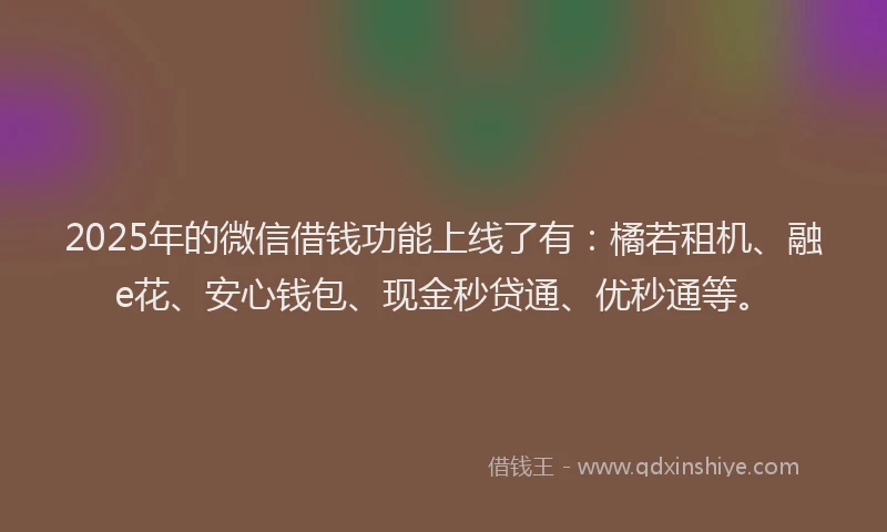 2025年的微信借钱功能上线了有：橘若租机、融e花、安心钱包、现金秒贷通、优秒通等。