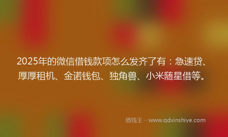 2025年的微信借钱款项怎么发齐了有：急速贷、厚厚租机、金诺钱包、独角兽、小米随星借等。