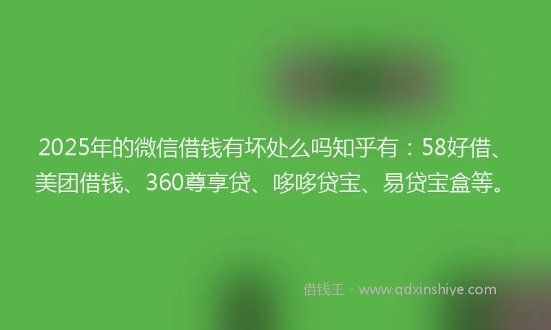 2025年的微信借钱有坏处么吗知乎有：58好借、美团借钱、360尊享贷、哆哆贷宝、易贷宝盒等。