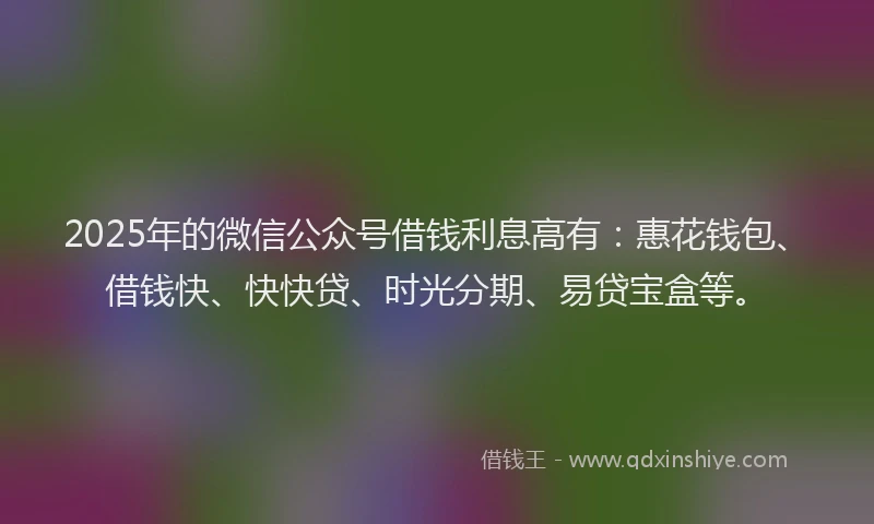 2025年的微信公众号借钱利息高有：惠花钱包、借钱快、快快贷、时光分期、易贷宝盒等。