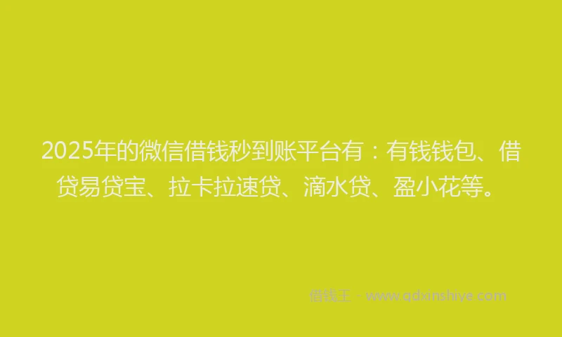 2025年的微信借钱秒到账平台有：有钱钱包、借贷易贷宝、拉卡拉速贷、滴水贷、盈小花等。