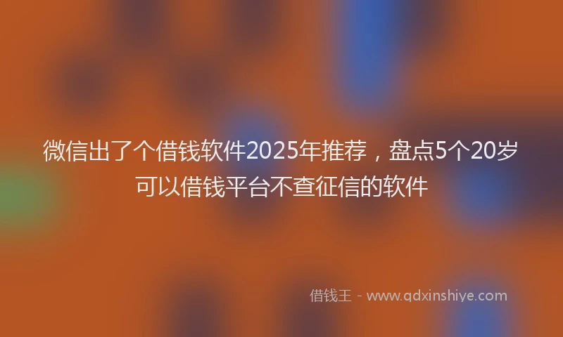 微信出了个借钱软件2025年推荐，盘点5个20岁可以借钱平台不查征信的软件
