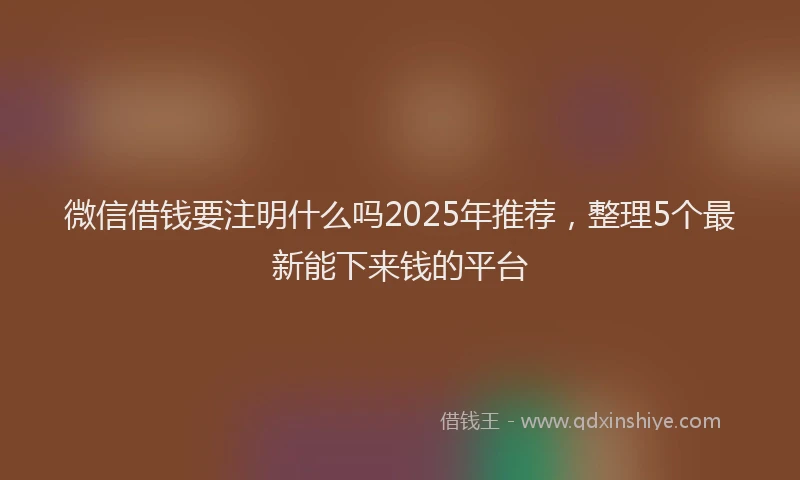 微信借钱要注明什么吗2025年推荐，整理5个最新能下来钱的平台