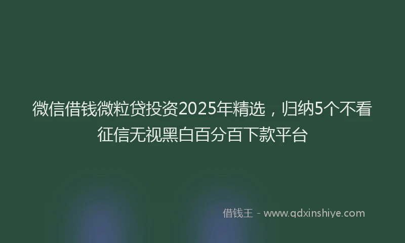 微信借钱微粒贷投资2025年精选，归纳5个不看征信无视黑白百分百下款平台