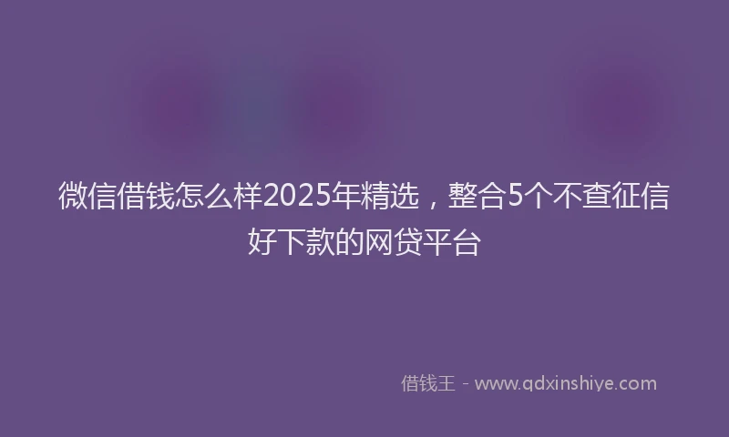 微信借钱怎么样2025年精选，整合5个不查征信好下款的网贷平台