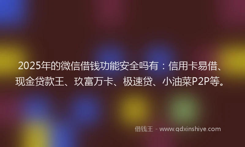 2025年的微信借钱功能安全吗有：信用卡易借、现金贷款王、玖富万卡、极速贷、小油菜P2P等。
