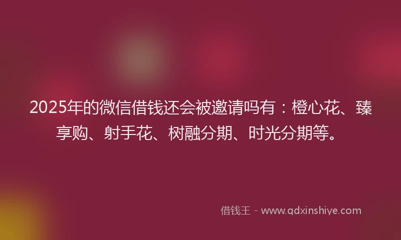 2025年的微信借钱还会被邀请吗有：橙心花、臻享购、射手花、树融分期、时光分期等。
