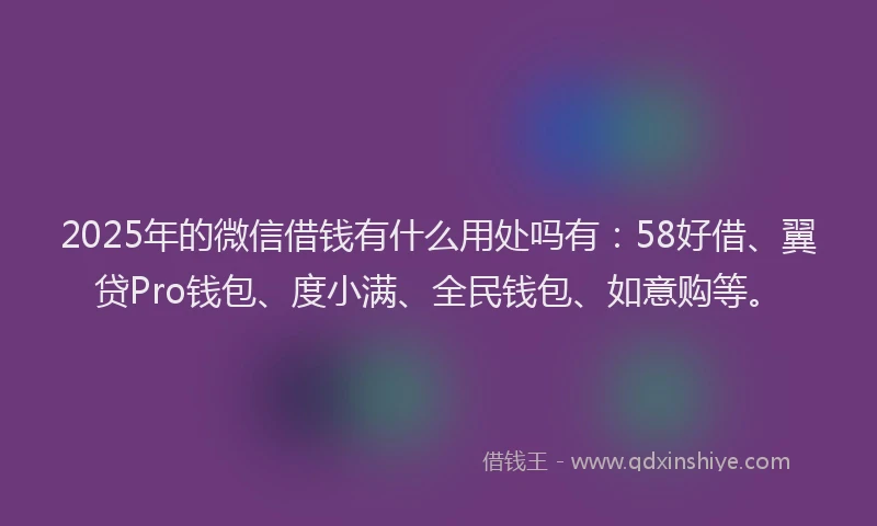 2025年的微信借钱有什么用处吗有：58好借、翼贷Pro钱包、度小满、全民钱包、如意购等。