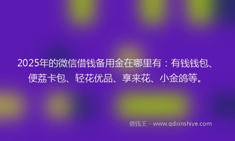 2025年的微信借钱备用金在哪里有：有钱钱包、便荔卡包、轻花优品、享来花、小金鸽等。