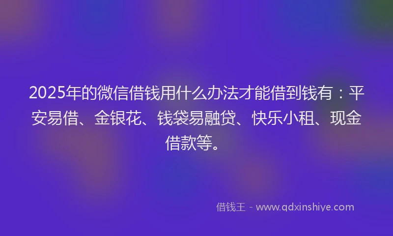 2025年的微信借钱用什么办法才能借到钱有：平安易借、金银花、钱袋易融贷、快乐小租、现金借款等。