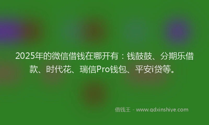 2025年的微信借钱在哪开有：钱鼓鼓、分期乐借款、时代花、瑞信Pro钱包、平安i贷等。