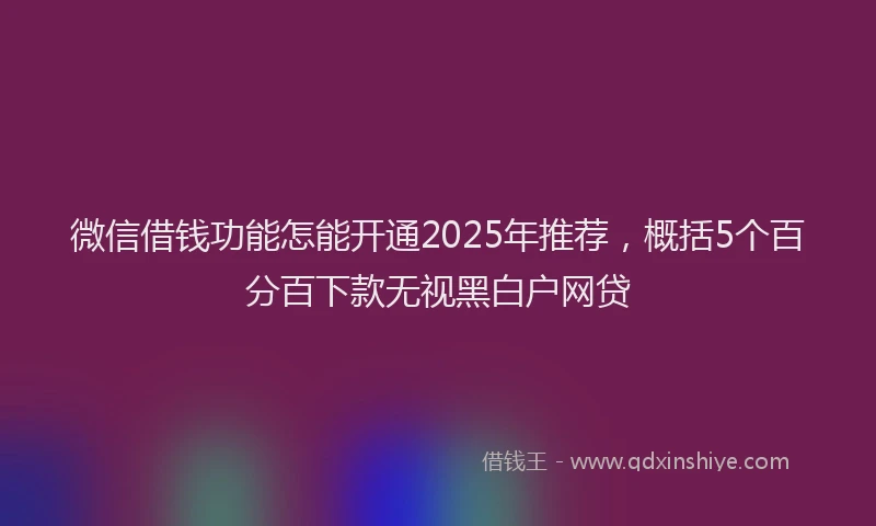 微信借钱功能怎能开通2025年推荐，概括5个百分百下款无视黑白户网贷