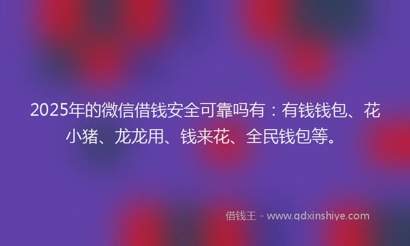 2025年的微信借钱安全可靠吗有：有钱钱包、花小猪、龙龙用、钱来花、全民钱包等。