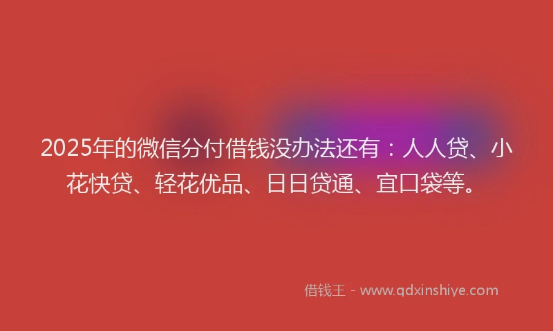 2025年的微信分付借钱没办法还有：人人贷、小花快贷、轻花优品、日日贷通、宜口袋等。